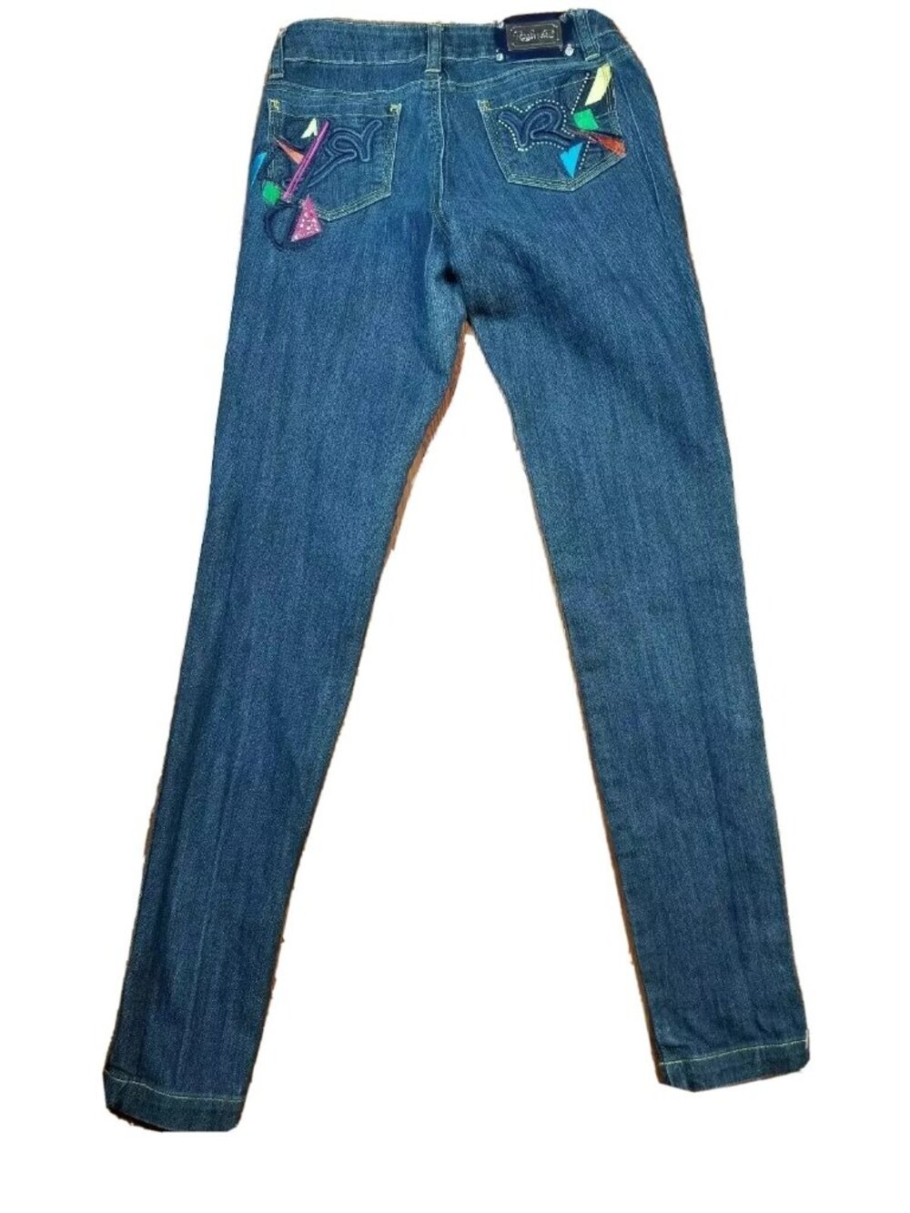 VTG 90s ROCAWEAR, Womens Juniors Blue Embroidered skinny  Denim Jeans Size 5x31